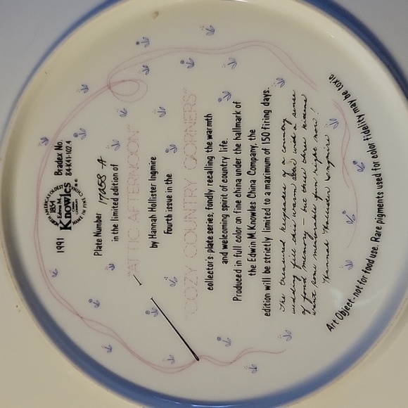 Vtg 91 Attic Afternoon Plate Cozy Country Corners Knowles China Cats - Picture 3 of 3